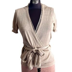 Elie Tahari Beige Wrap Tie Short Sleeve Knit Top (Fits S/M)